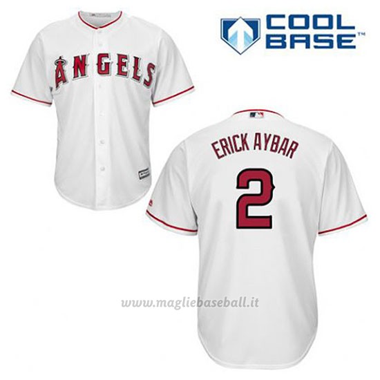 Maglia Baseball Uomo Los Angeles Angels Erick Aybar 2 Bianco 1ªCool Base
